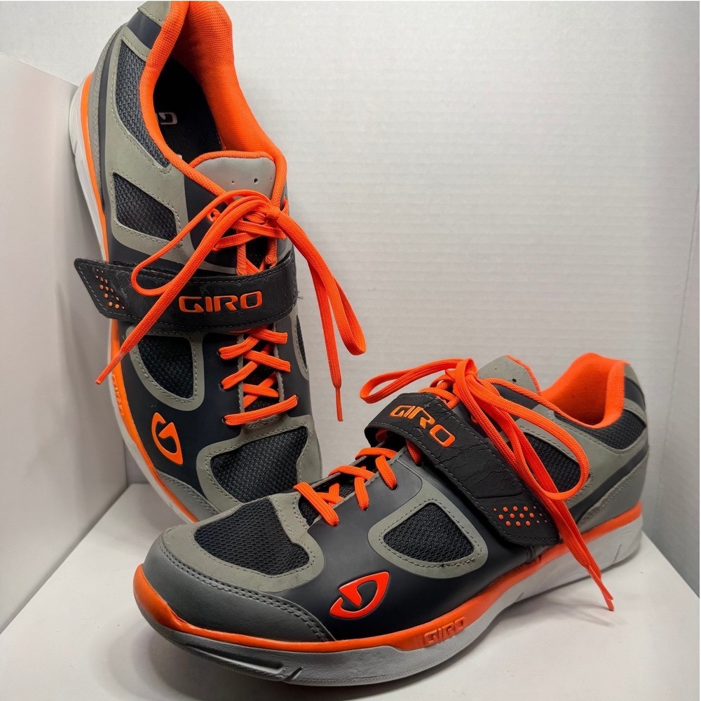 Giro Grynd Cycling Shoes 13.5 Grey Orange Excellent SPD Indoor Road Bike Sneaker